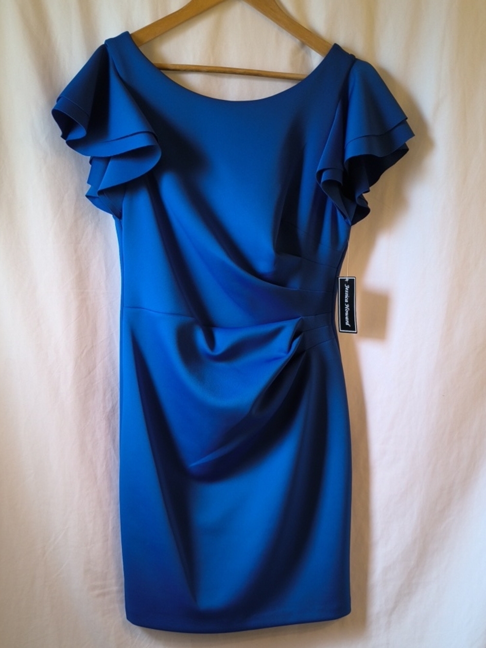 Jessica Howard Royal Blue Ruffle Sleeve Sheath Midi Dress